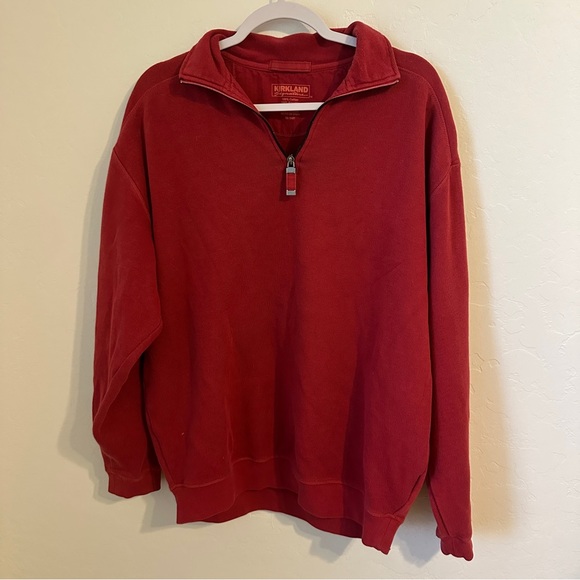 Kirkland Signature Men's 100% Cotton Red Quarter-Zip Sweatshirt Size M - Picture 1 of 3